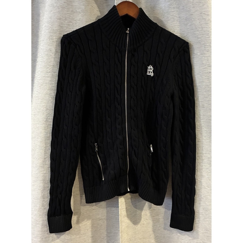 Lauren Ralph Lauren Sweater Womens Medium Black Cable Knit Full Zip LRL‎